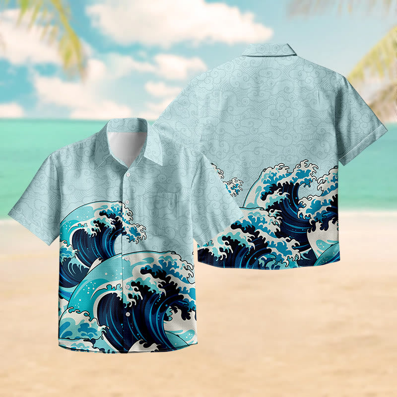 100% Cotton Magnificent Tsunami Art Print Short Sleeve Shirt - image 3