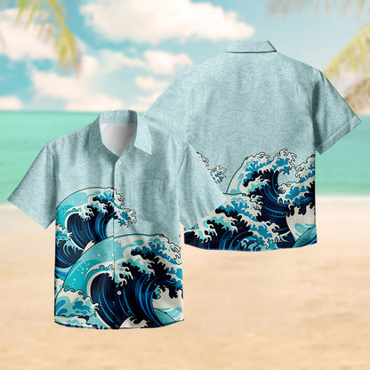 100% Cotton Magnificent Tsunami Art Print Short Sleeve Shirt - image 3