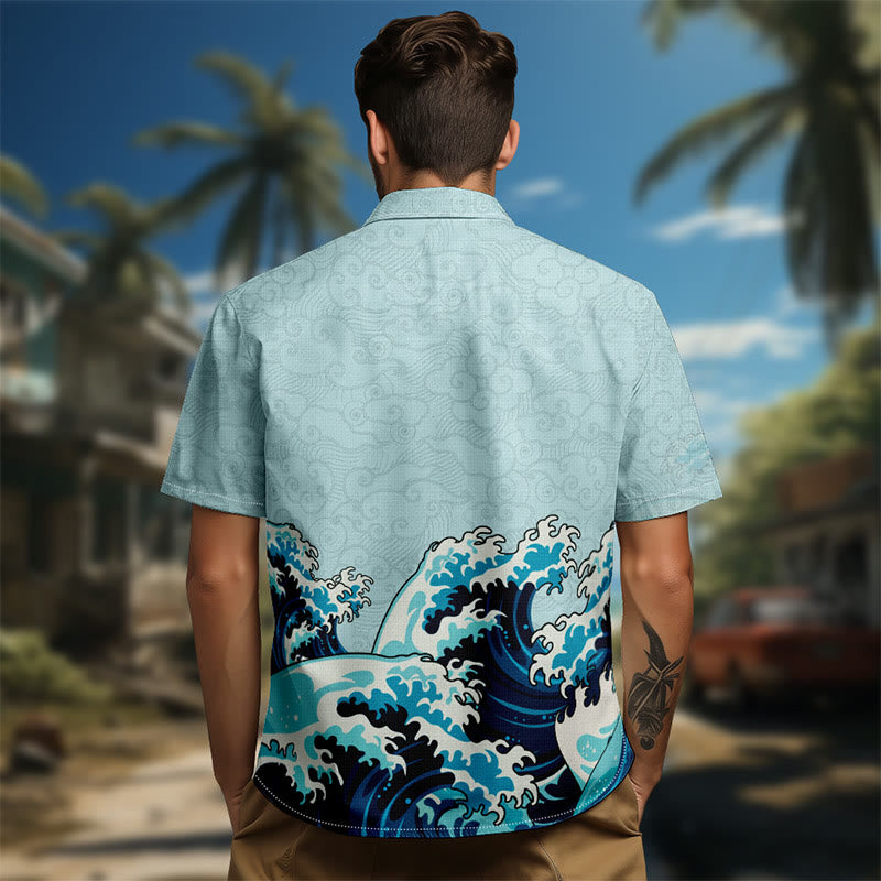 100% Cotton Magnificent Tsunami Art Print Short Sleeve Shirt - image 5