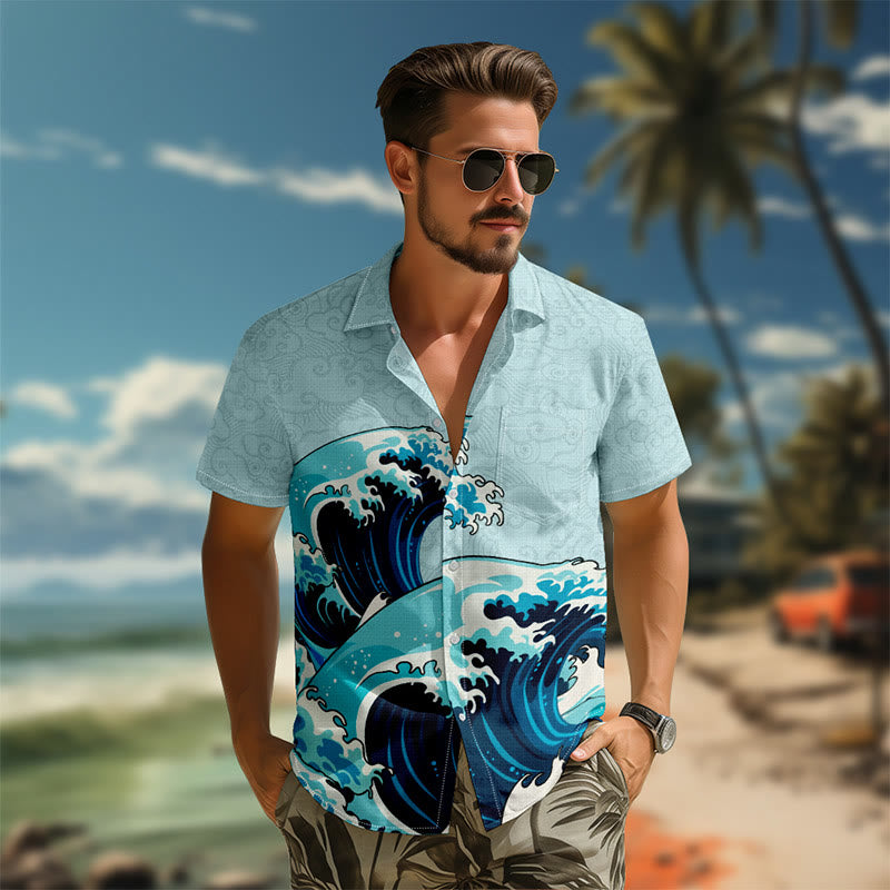 100% Cotton Magnificent Tsunami Art Print Short Sleeve Shirt - image 4