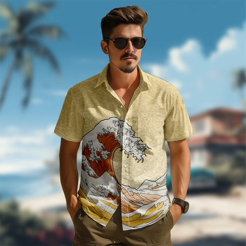100% Cotton Retro Wave Art Print Short Sleeve Shirt - image 4