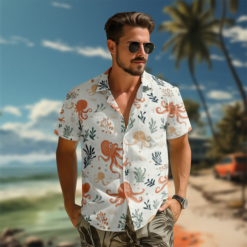 100% Cotton Lovely Octopus Pattern Print Short Sleeve Shirt - image 4