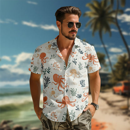 100% Cotton Lovely Octopus Pattern Print Short Sleeve Shirt - image 4