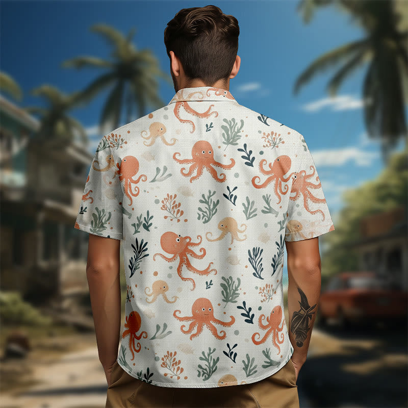 100% Cotton Lovely Octopus Pattern Print Short Sleeve Shirt - image 5