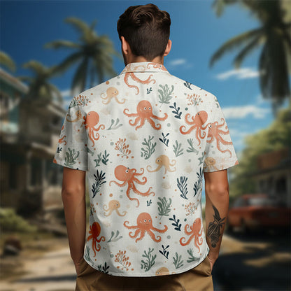 100% Cotton Lovely Octopus Pattern Print Short Sleeve Shirt - image 5