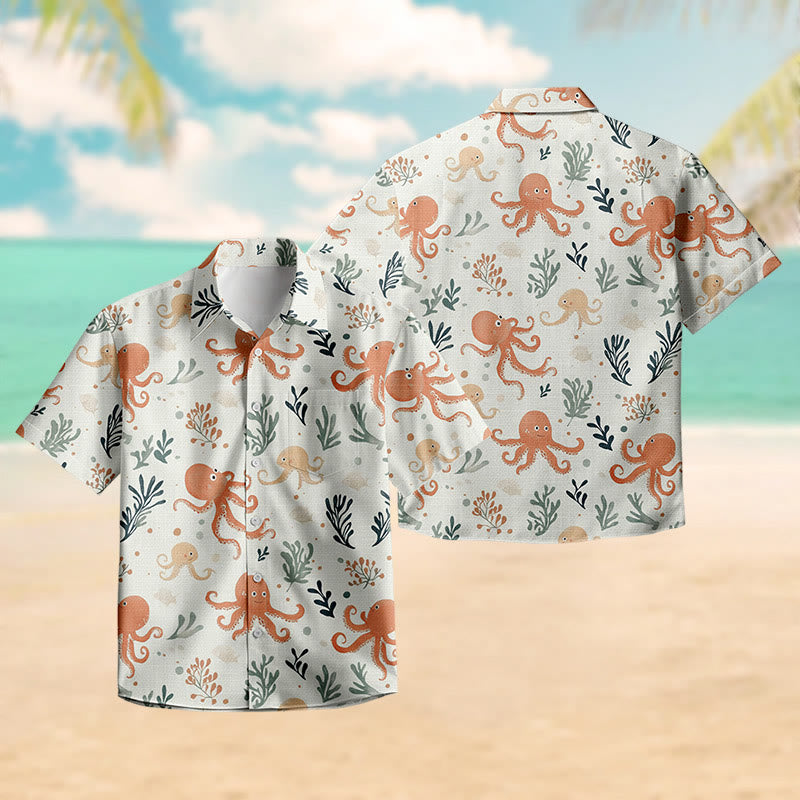 100% Cotton Lovely Octopus Pattern Print Short Sleeve Shirt - image 3