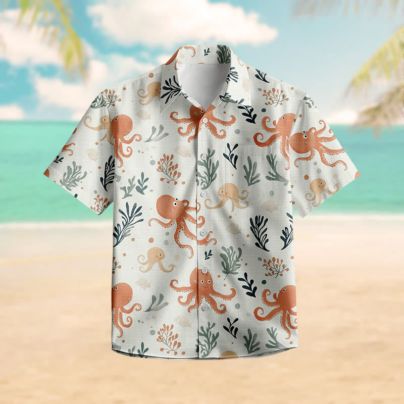 100% Cotton Lovely Octopus Pattern Print Short Sleeve Shirt - Multicolor - 6XL - image 1