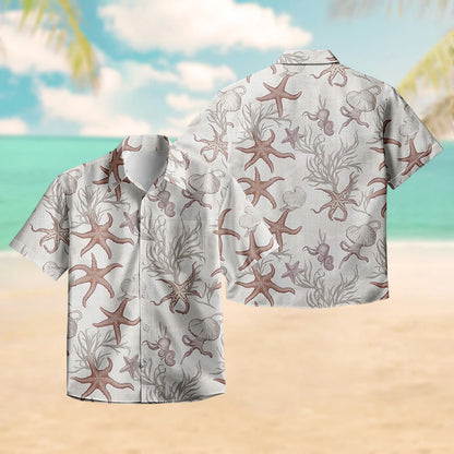 100% Cotton Starfish And Jellyfish Print Short Sleeve Shirt - image 3