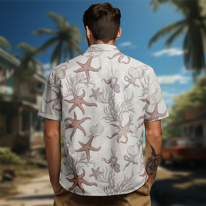 100% Cotton Starfish And Jellyfish Print Short Sleeve Shirt - image 5
