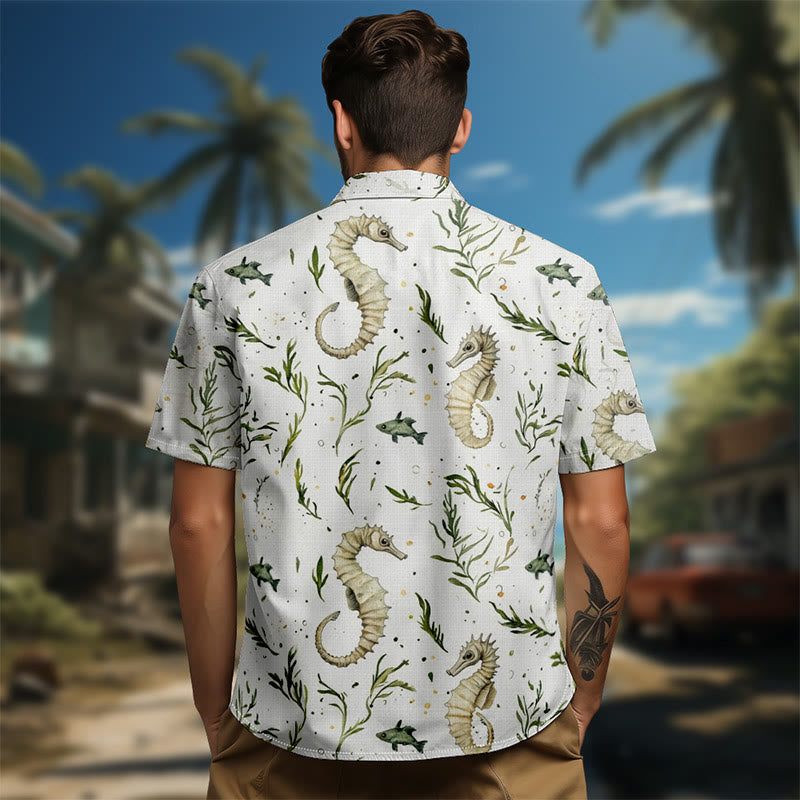 100% Cotton Seahorse & Seaweed Pattern Print Short Sleeve Shirt - image 5