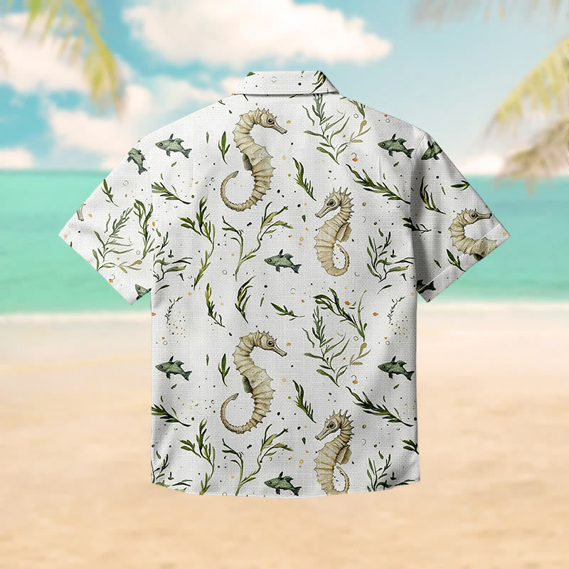 100% Cotton Seahorse & Seaweed Pattern Print Short Sleeve Shirt - image 2