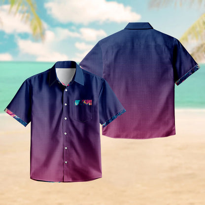 100% Cotton Ombre Aurora Print Short Sleeve Shirt - image 3