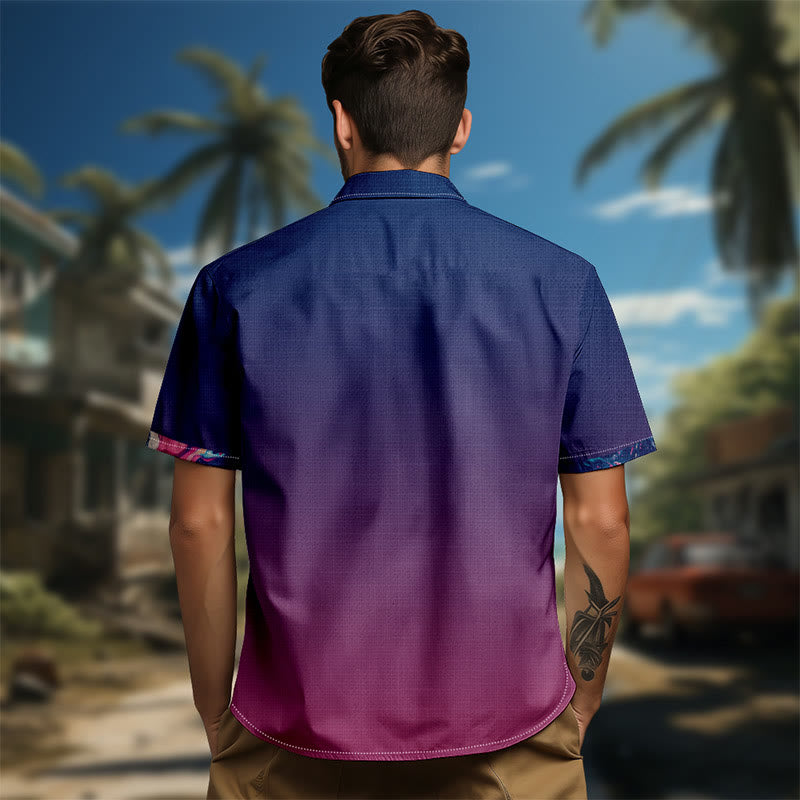 100% Cotton Ombre Aurora Print Short Sleeve Shirt - image 5
