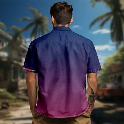 100% Cotton Ombre Aurora Print Short Sleeve Shirt - image 5