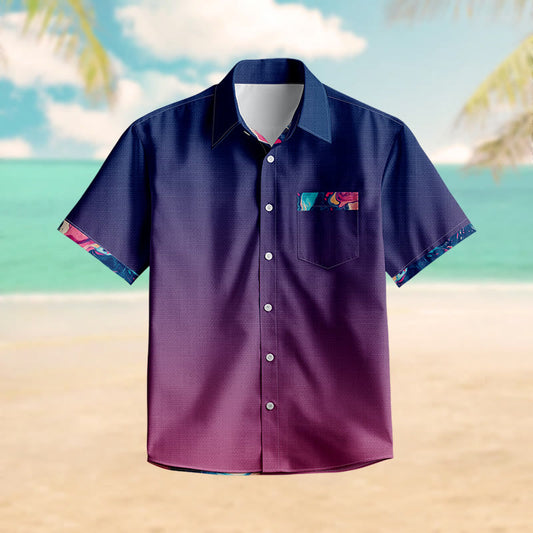 100% Cotton Ombre Aurora Print Short Sleeve Shirt - Purple - 6XL - image 1