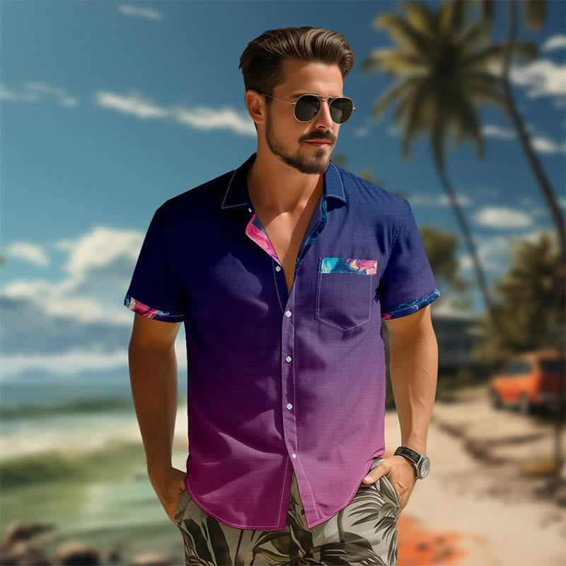 100% Cotton Ombre Aurora Print Short Sleeve Shirt - image 4