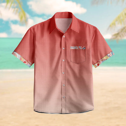 100% Cotton Ombre Simple Color Print Short Sleeve Shirt - Orange - 6XL - image 1