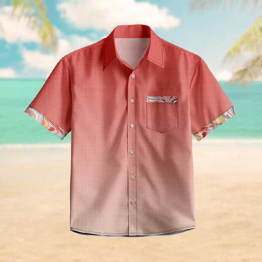 100% Cotton Ombre Simple Color Print Short Sleeve Shirt - Orange - 6XL - image 1