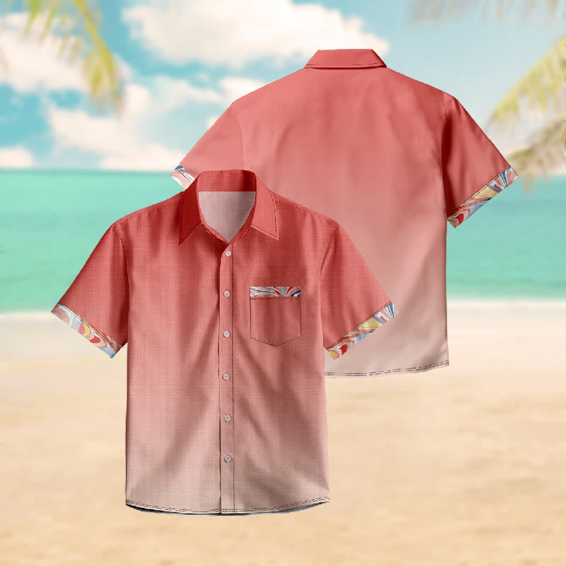 100% Cotton Ombre Simple Color Print Short Sleeve Shirt - image 3