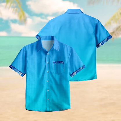 100% Cotton Ombre Ocean Blue Print Short Sleeve Shirt - image 3