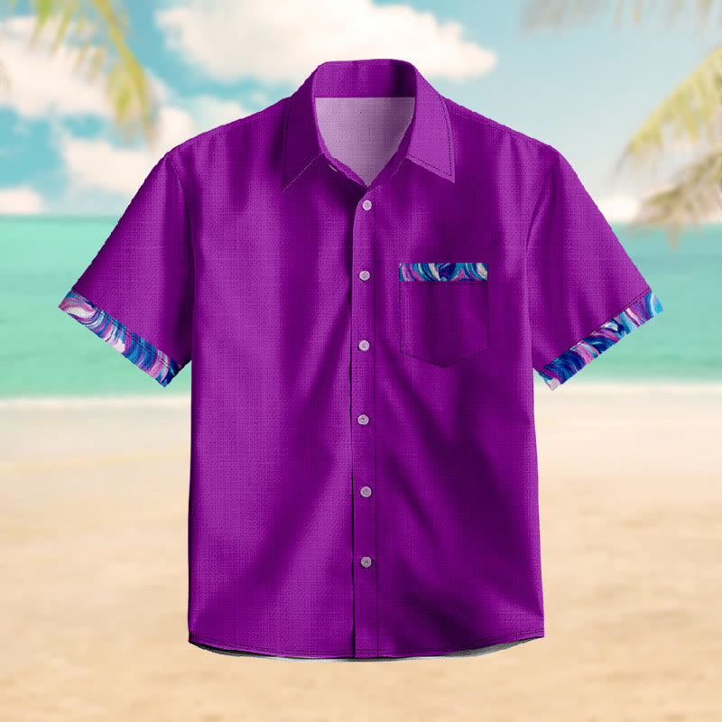 100% Cotton Royal Purple Print Short Sleeve Shirt - Purple - 6XL - image 1