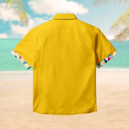 100% Cotton Sunny Yellow Print Short Sleeve Shirt - image 2