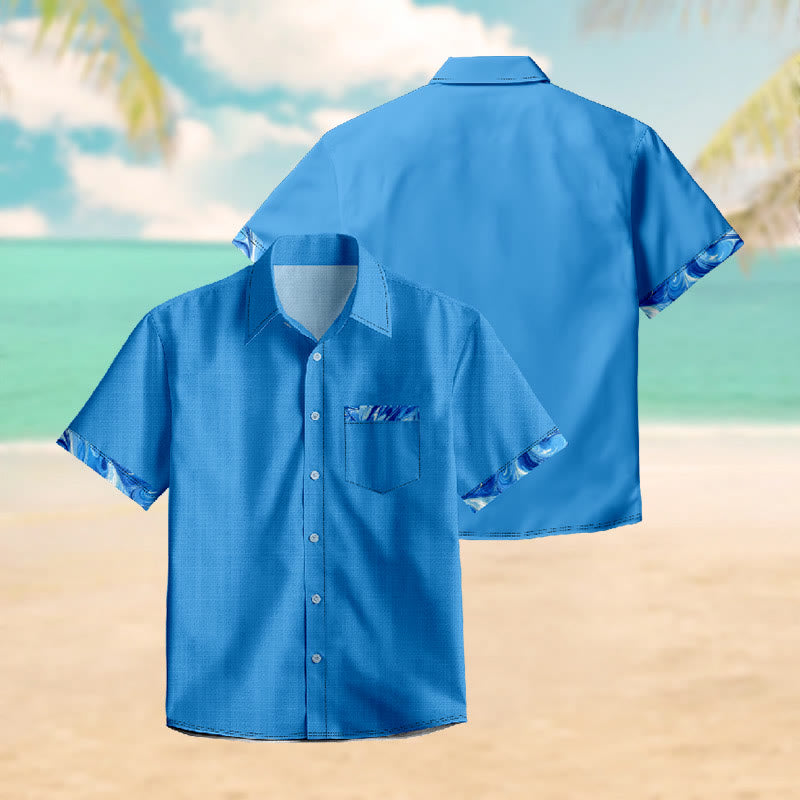 100% Cotton Classic Blue Art Print Short Sleeve Shirt - image 3