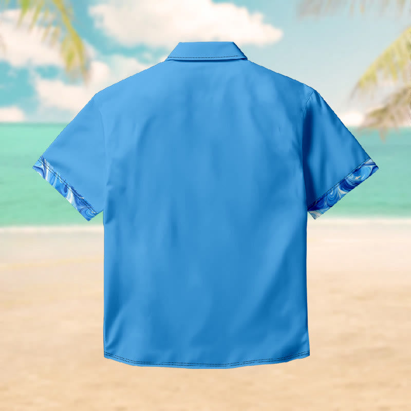 100% Cotton Classic Blue Art Print Short Sleeve Shirt - image 2