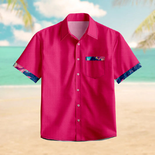 100% Cotton Vibrant Simple Color Art Print Short Sleeve Shirt - Rose - 6XL - image 1