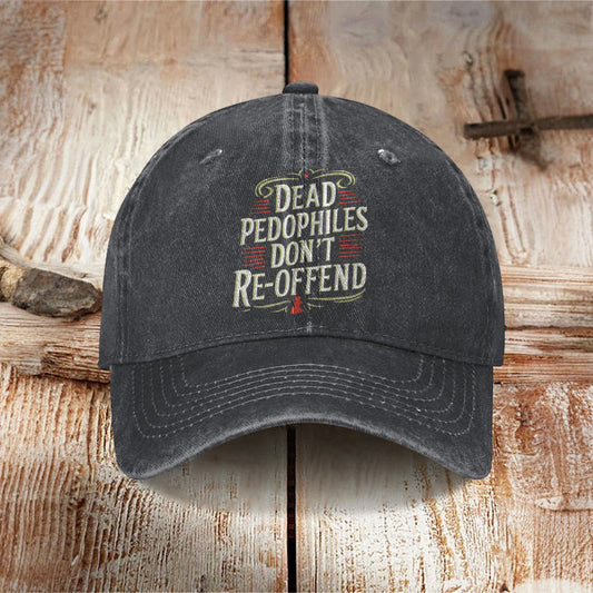 Unisex Dead Pedophiles Don't Re-offend  Print Washed Cap - Black - one size - image 1