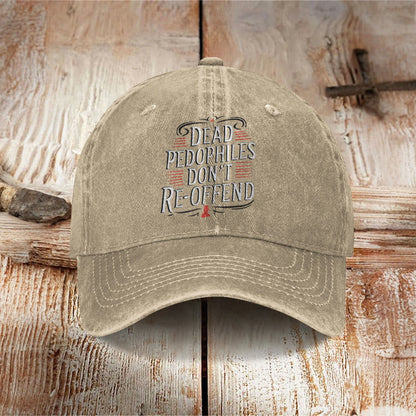 Unisex Dead Pedophiles Don't Re-offend  Print Washed Cap - Khaki - one size - image 5