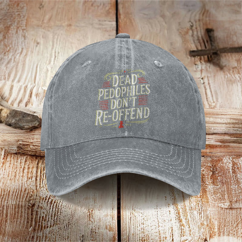 Unisex Dead Pedophiles Don't Re-offend  Print Washed Cap - Grey - one size - image 2
