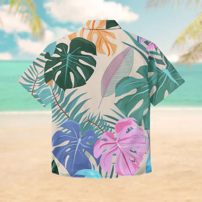 100% Cotton Summer Colorful Tropical Tree Leaves Print Short Sleeve Shirt - image 2