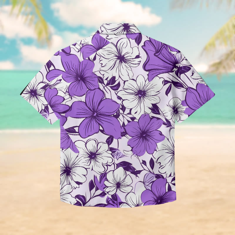 100% Cotton Romantic Purple Floral Pattern Print Short Sleeve Shirt - image 2