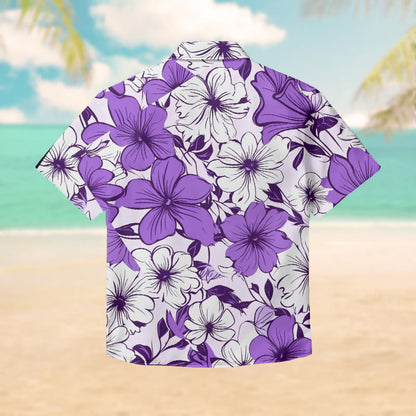 100% Cotton Romantic Purple Floral Pattern Print Short Sleeve Shirt - image 2