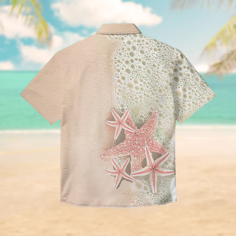 100% Cotton Summer Starfish And Sand Pattern Print Short Sleeve Shirt - image 2