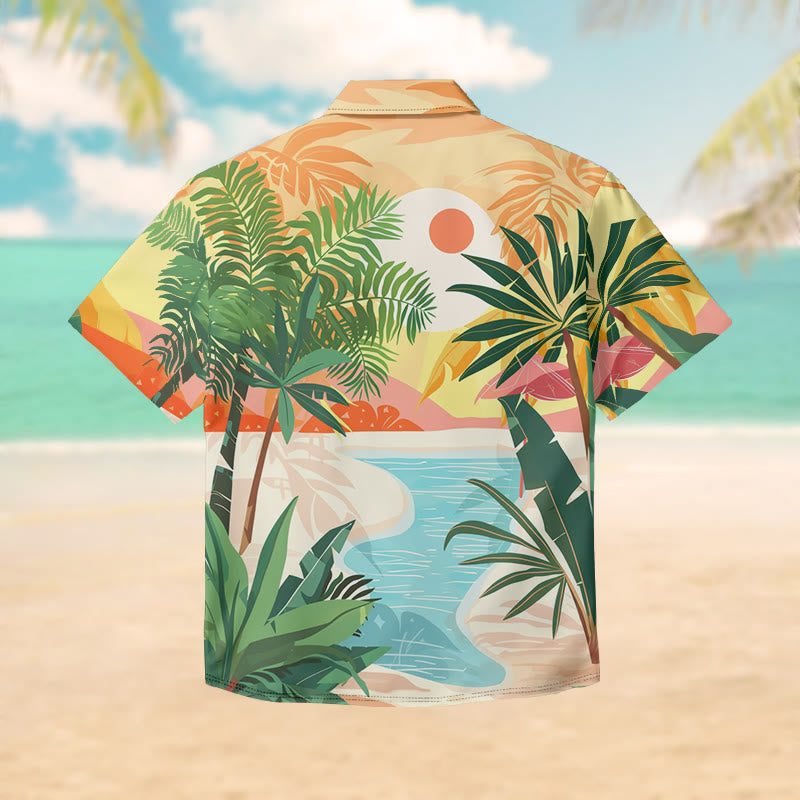 100% Cotton Mystic Tropical Seaside Pattern Print Short Sleeve Shirt - image 2