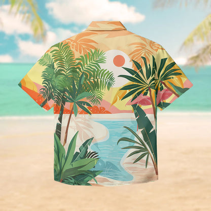 100% Cotton Mystic Tropical Seaside Pattern Print Short Sleeve Shirt - image 2