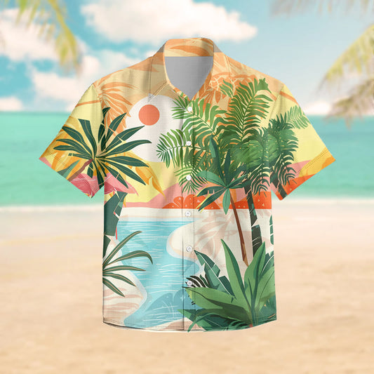 100% Cotton Mystic Tropical Seaside Pattern Print Short Sleeve Shirt - Multicolor - 6XL - image 1