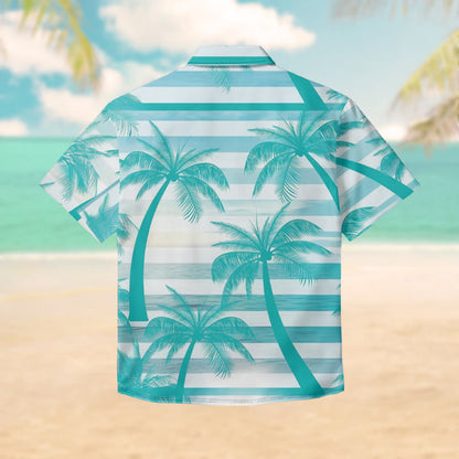 100% Cotton Aqua Palm Tree Pattern Print Short Sleeve Shirt - image 2
