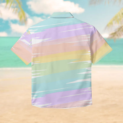 100% Cotton Pastel Sunset Coconut Tree Pattern Print Short Sleeve Shirt - image 2