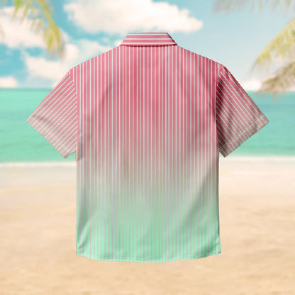 100% Cotton Ombre Contrast Striped Print Short Sleeve Shirt - image 2