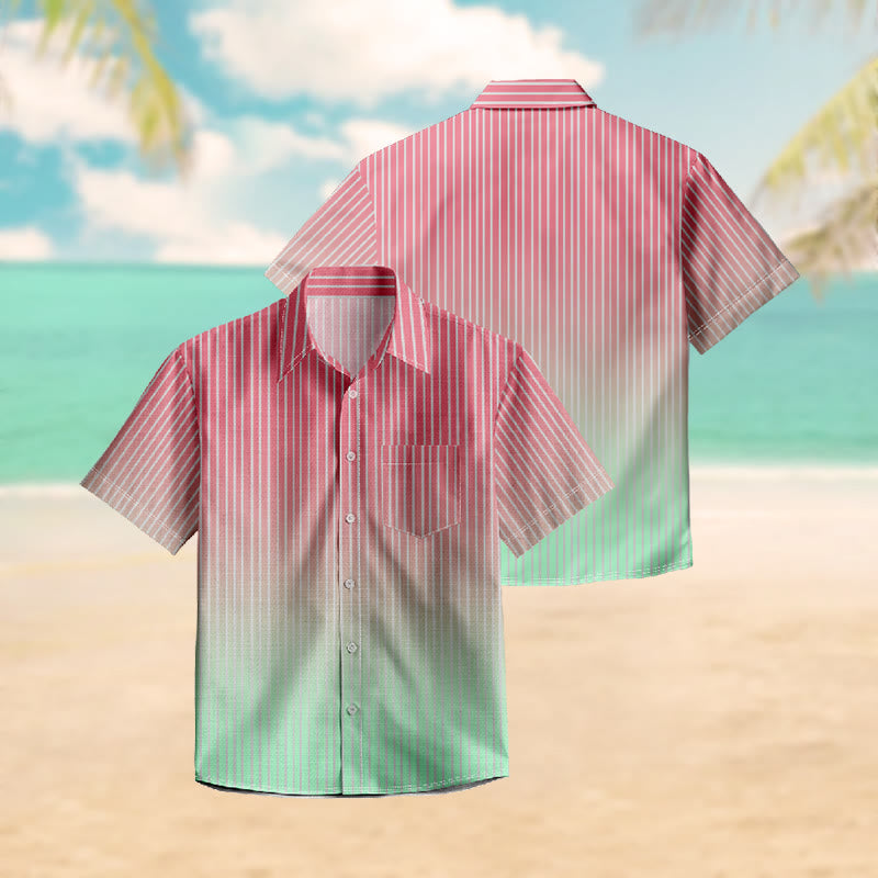 100% Cotton Ombre Contrast Striped Print Short Sleeve Shirt - image 3