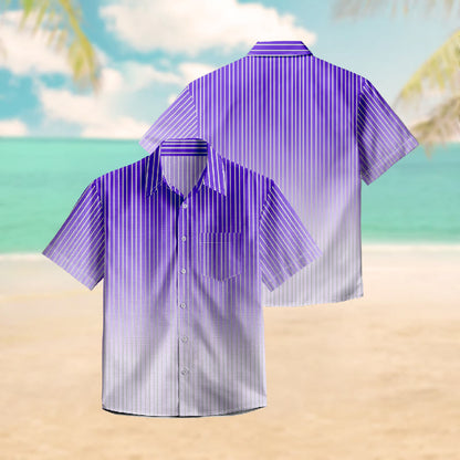 100% Cotton Ombre Purple Striped Print Short Sleeve Shirt - image 3