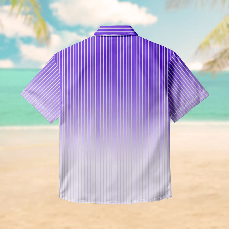 100% Cotton Ombre Purple Striped Print Short Sleeve Shirt - image 2