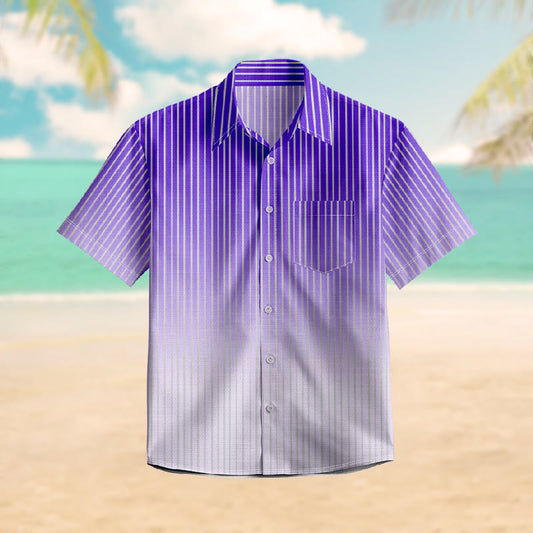 100% Cotton Ombre Purple Striped Print Short Sleeve Shirt - Purple - 6XL - image 1