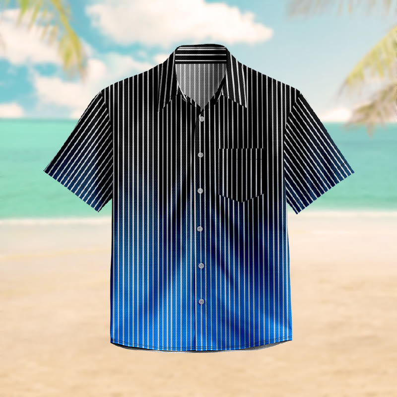 100% Cotton Contrast Black & Blue Striped Print Short Sleeve Shirt - Black - 6XL - image 1