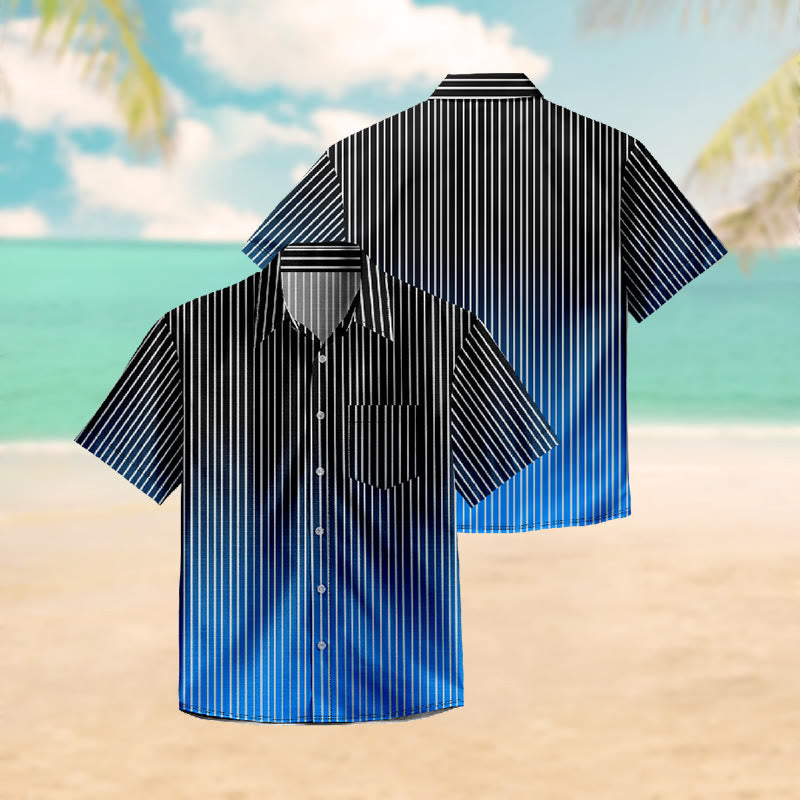 100% Cotton Contrast Black & Blue Striped Print Short Sleeve Shirt - image 3