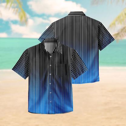 100% Cotton Contrast Black & Blue Striped Print Short Sleeve Shirt - image 3