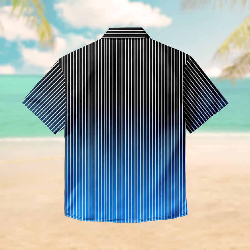 100% Cotton Contrast Black & Blue Striped Print Short Sleeve Shirt - image 2